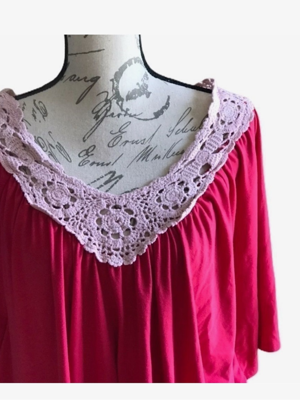 Rue21 Crochet V-Neck Flutter Sleeve Top in Hot Pink with Cream Trim - Picture 7 of 10